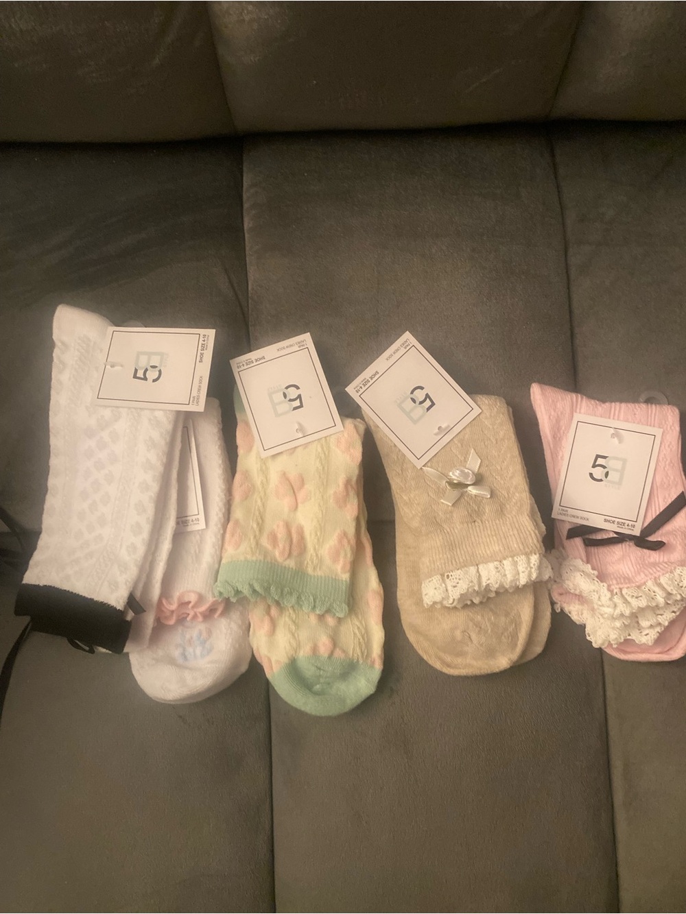 Girls' Assorted Lace Trim Socks - Pink, White, Green, Beige